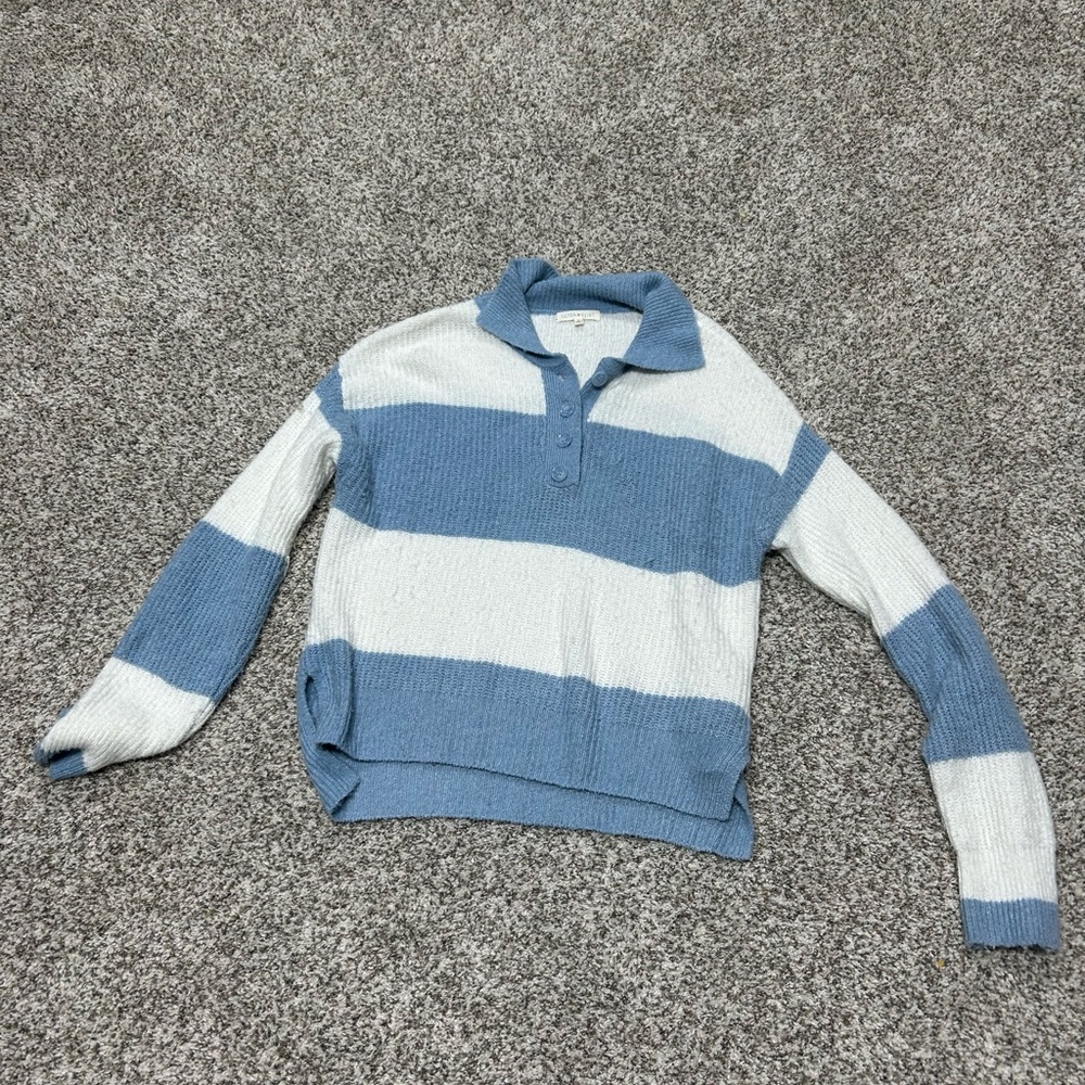 Blue and white striped sweater W/ collar